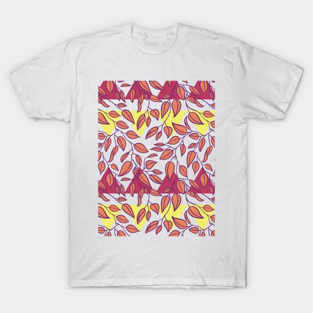 Minimalist Leaf Line Art Illustration as a Seamless Surface Pattern Design T-Shirt by zarya_kiqo